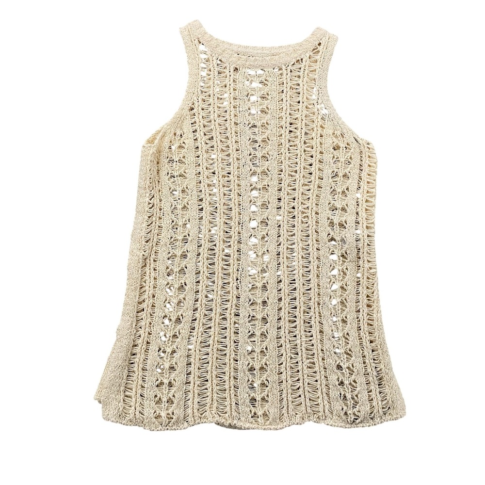 American Eagle Women Cream Open Knit Sleeveless Tank Top Boho Crochet Small - Picture 2 of 11